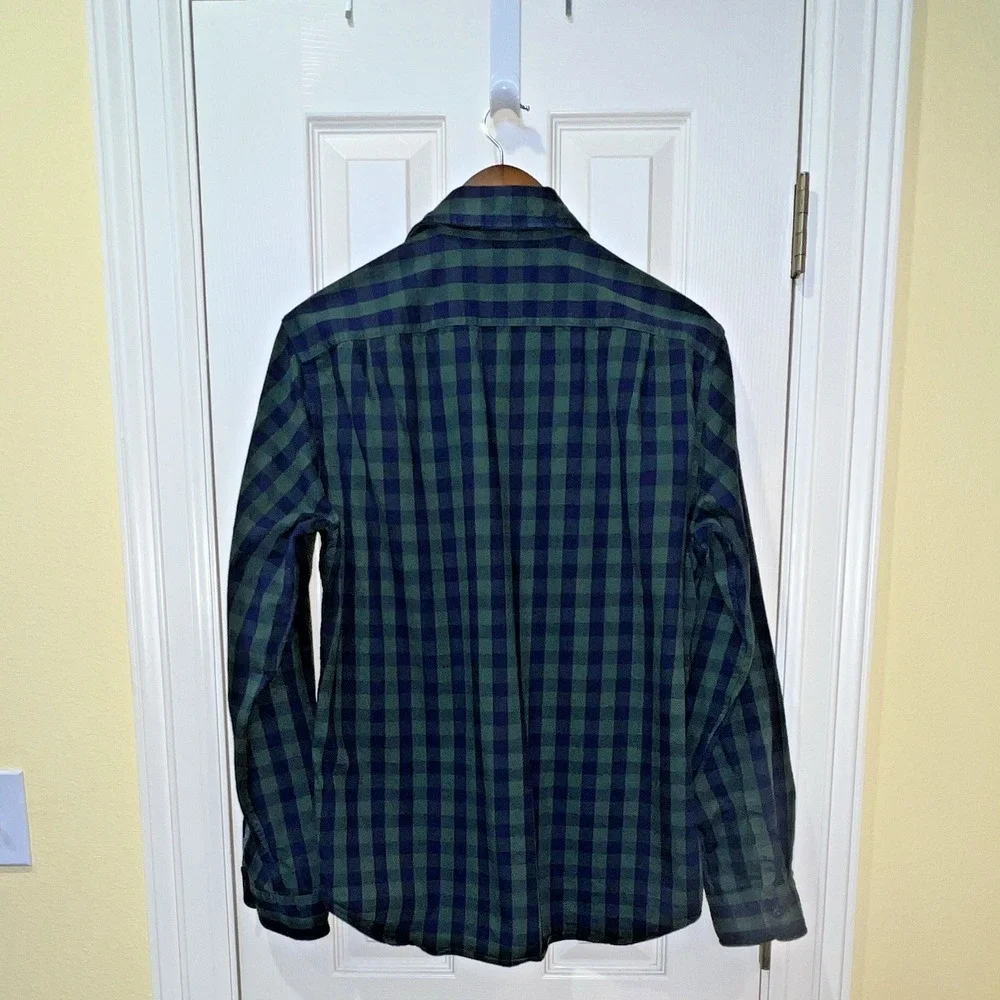 J. Crew Heavyweight Flannel Green Blue Plaid 2-Pocket Shirt Mens M 20638